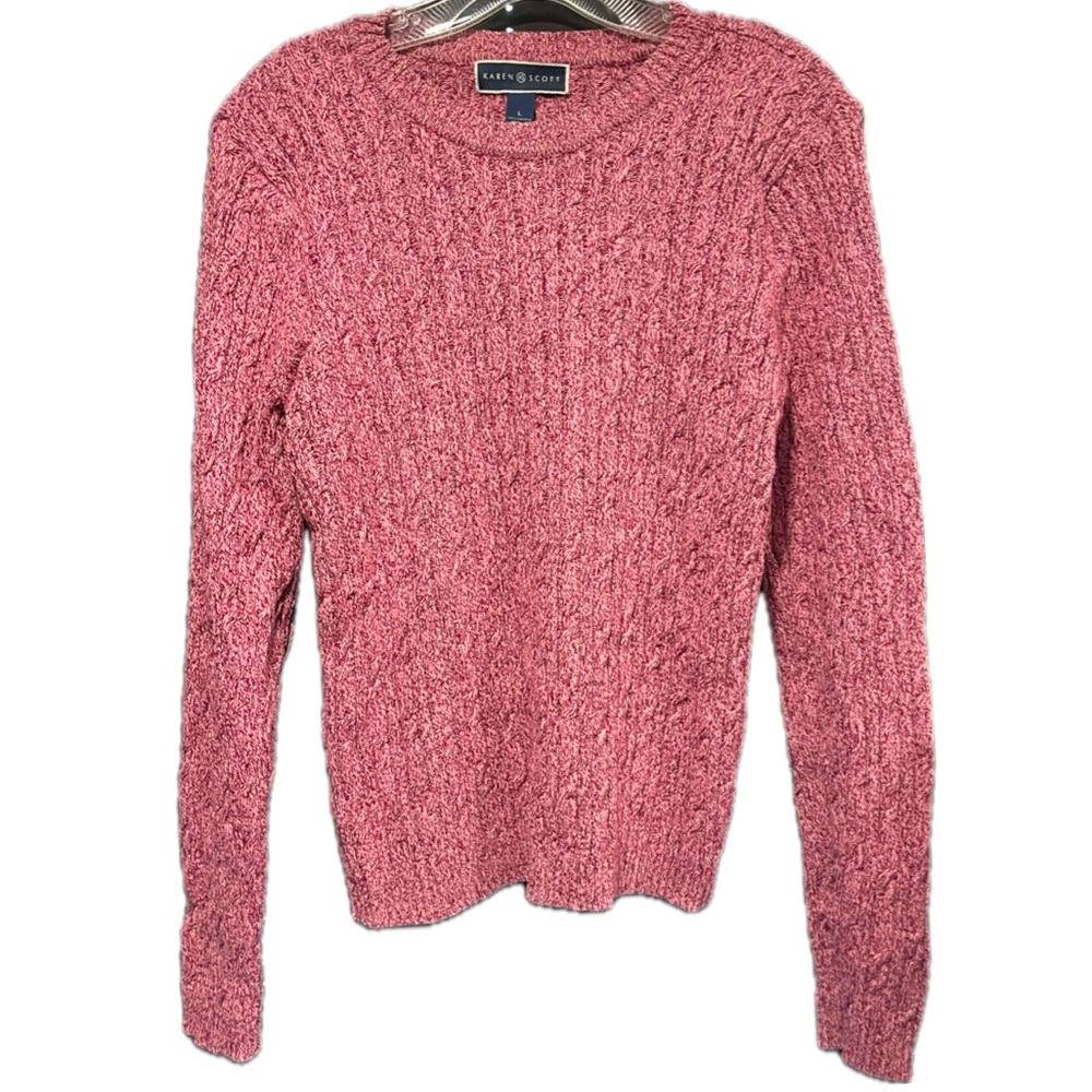 Pink cotton cable knit pullover sweater